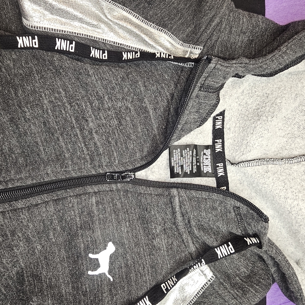PINK Victoria's Secret Charcoal Hoodie with White Logo - Picture 4 of 4